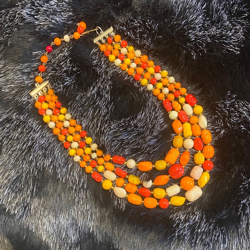 Vintage Shades of Orange and Cream Glass  Beads